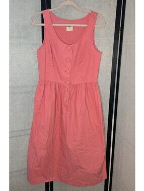 Vintage Laura Ashley Pink Cotton Midi Jumper Dress Button Front Medium Cottage